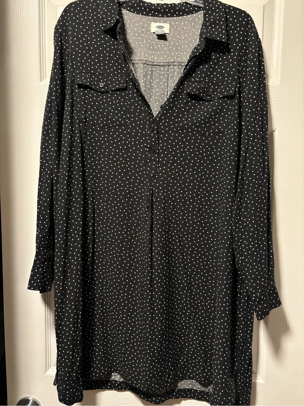Old Navy Black Polka Dot Long Sleeve Shirt Dress